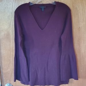 J. Crew Maroon V-neck Bell Sleeve Sweater